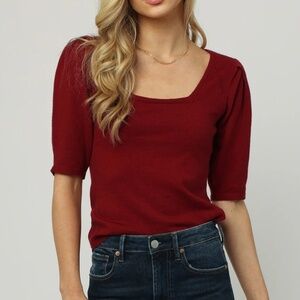 ISLA PUFFED SHORT SLEEVE TOP CRANBERRY RED × 1